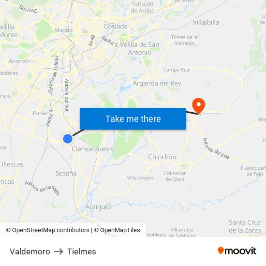 Valdemoro to Tielmes map