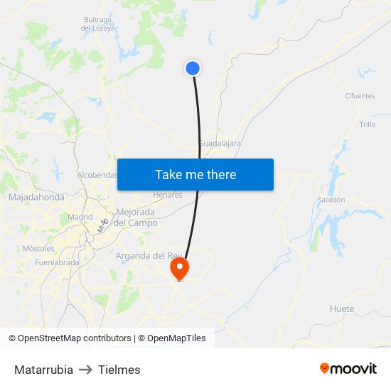 Matarrubia to Tielmes map