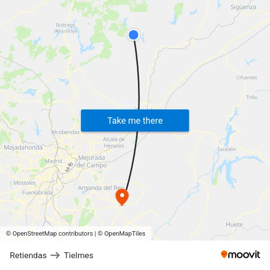 Retiendas to Tielmes map