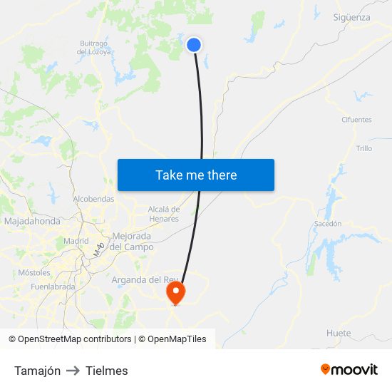 Tamajón to Tielmes map