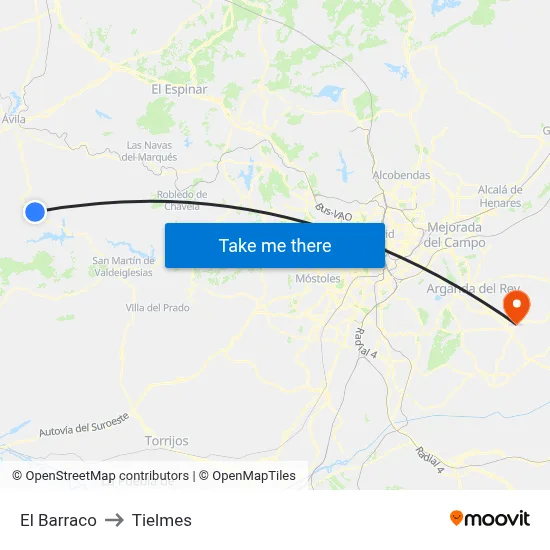 El Barraco to Tielmes map