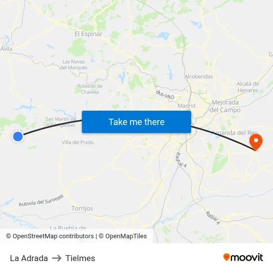 La Adrada to Tielmes map