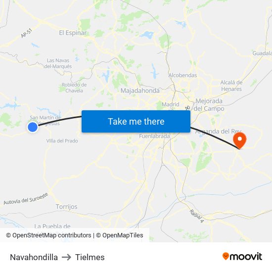Navahondilla to Tielmes map