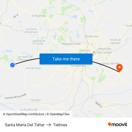 Santa María Del Tiétar to Tielmes map