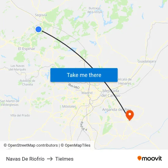 Navas De Riofrío to Tielmes map
