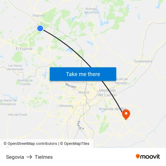 Segovia to Tielmes map