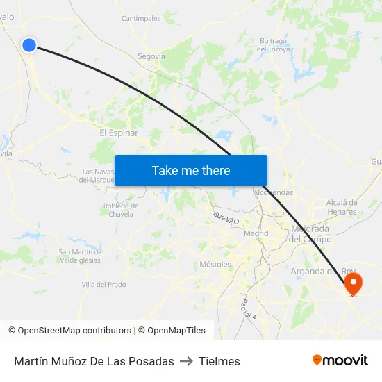 Martín Muñoz De Las Posadas to Tielmes map