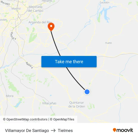 Villamayor De Santiago to Tielmes map