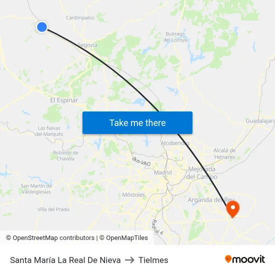 Santa María La Real De Nieva to Tielmes map