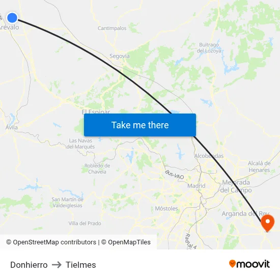Donhierro to Tielmes map