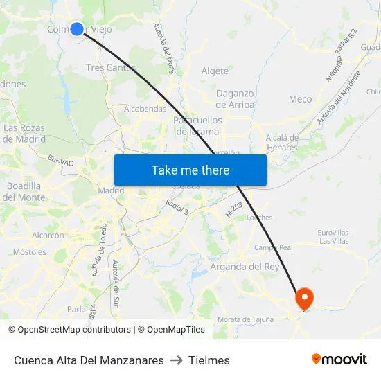 Cuenca Alta Del Manzanares to Tielmes map