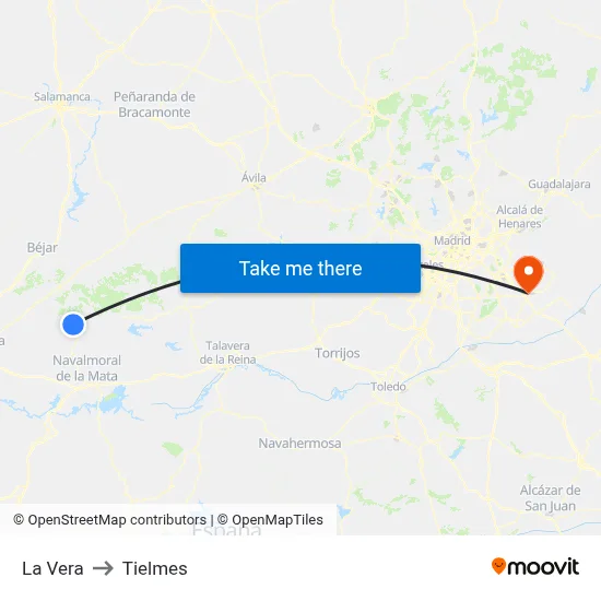 La Vera to Tielmes map