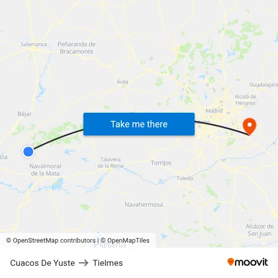 Cuacos De Yuste to Tielmes map