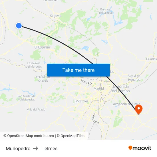Muñopedro to Tielmes map