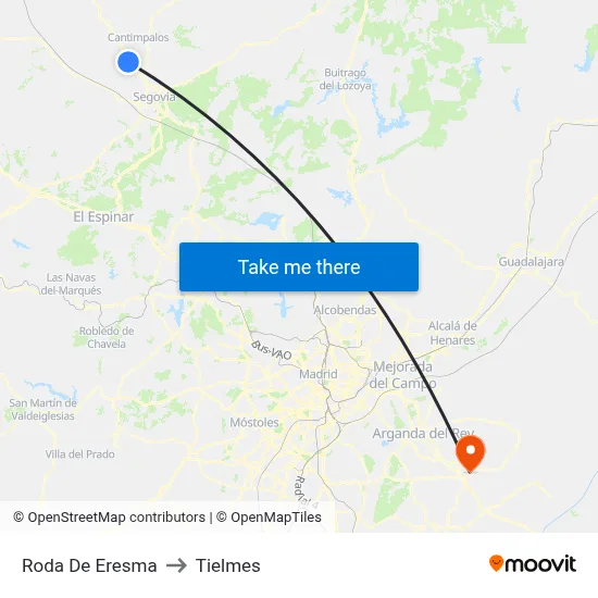 Roda De Eresma to Tielmes map