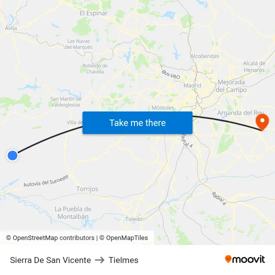 Sierra De San Vicente to Tielmes map