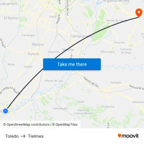 Toledo to Tielmes map