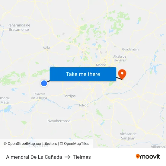 Almendral De La Cañada to Tielmes map