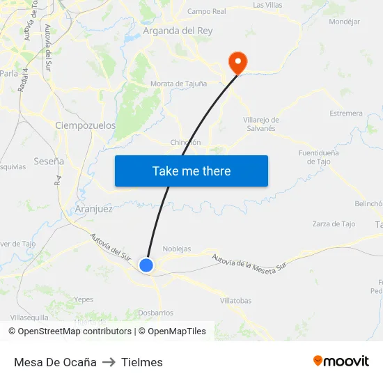Mesa De Ocaña to Tielmes map