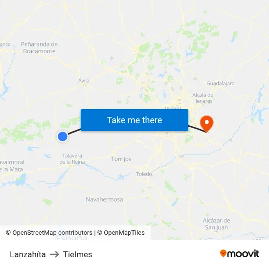 Lanzahíta to Tielmes map