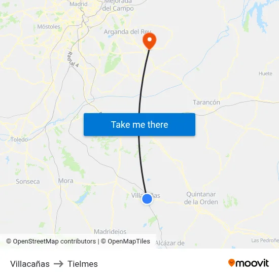 Villacañas to Tielmes map