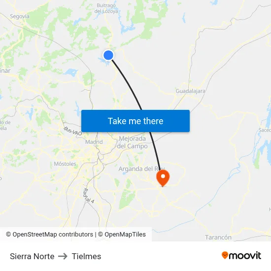 Sierra Norte to Tielmes map