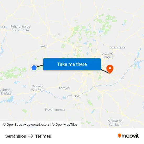 Serranillos to Tielmes map