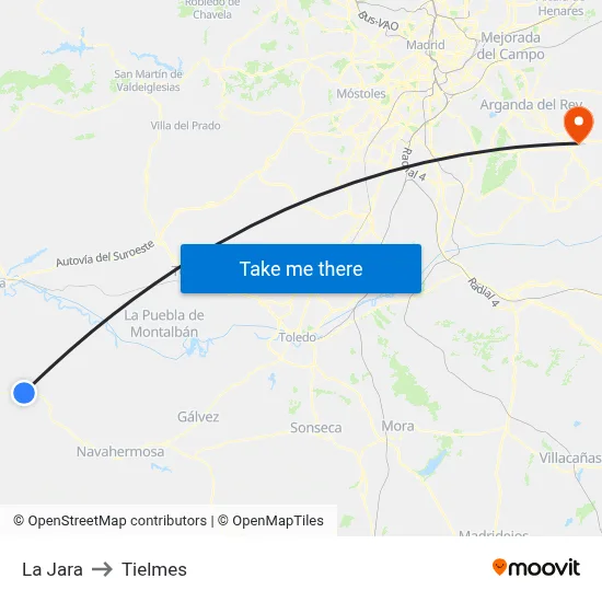 La Jara to Tielmes map