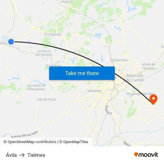 Ávila to Tielmes map