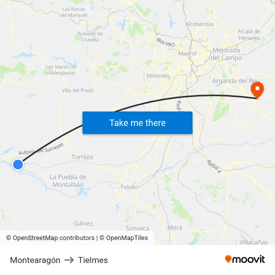 Montearagón to Tielmes map