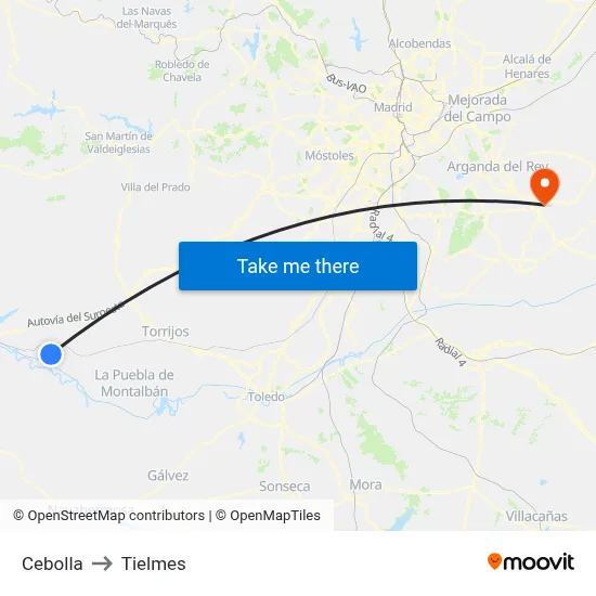 Cebolla to Tielmes map