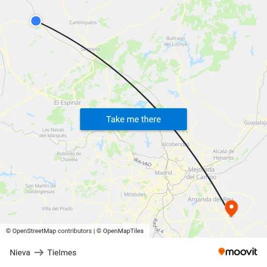 Nieva to Tielmes map