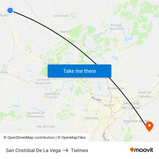 San Cristóbal De La Vega to Tielmes map