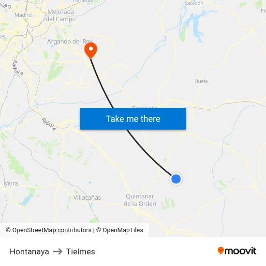 Hontanaya to Tielmes map