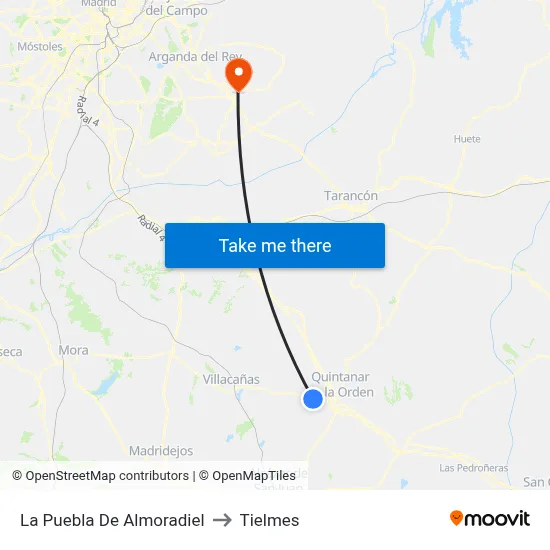 La Puebla De Almoradiel to Tielmes map