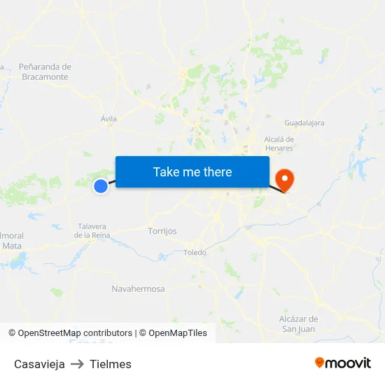 Casavieja to Tielmes map