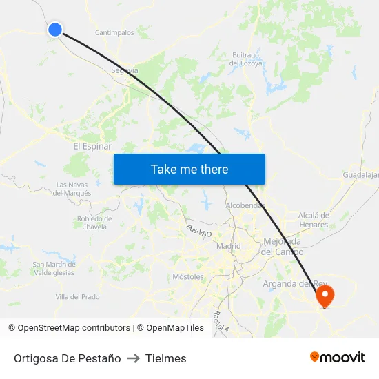 Ortigosa De Pestaño to Tielmes map