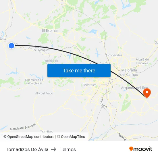 Tornadizos De Ávila to Tielmes map