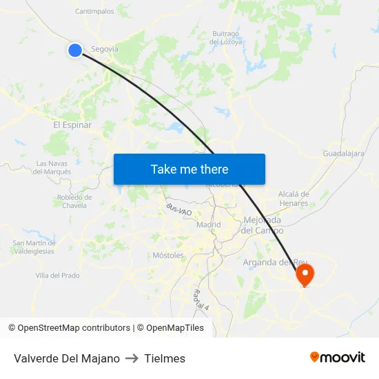 Valverde Del Majano to Tielmes map