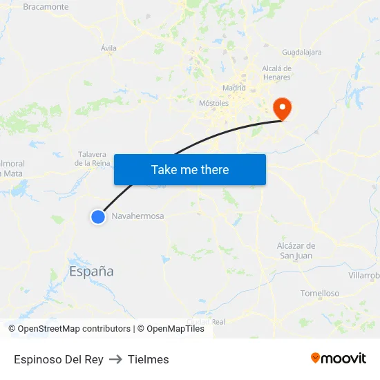 Espinoso Del Rey to Tielmes map