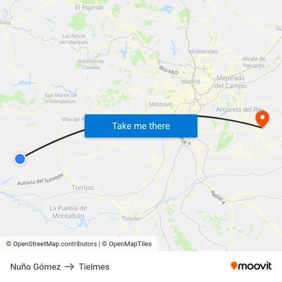 Nuño Gómez to Tielmes map