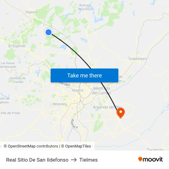 Real Sitio De San Ildefonso to Tielmes map