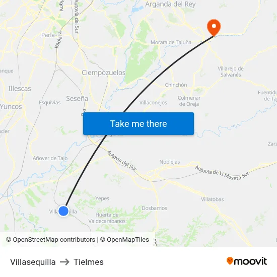 Villasequilla to Tielmes map