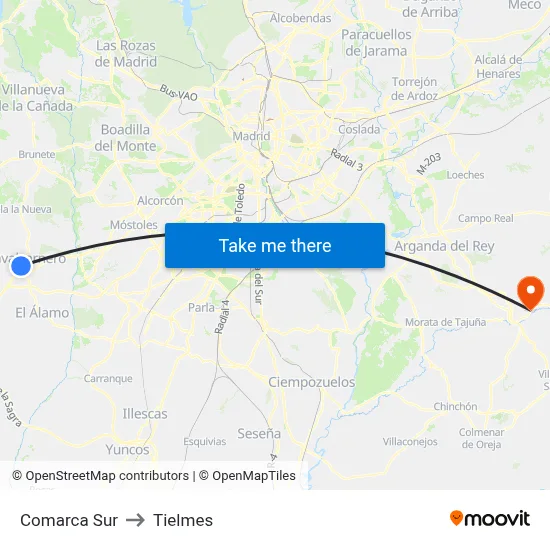 Comarca Sur to Tielmes map