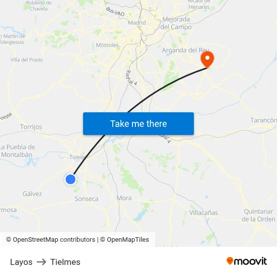 Layos to Tielmes map