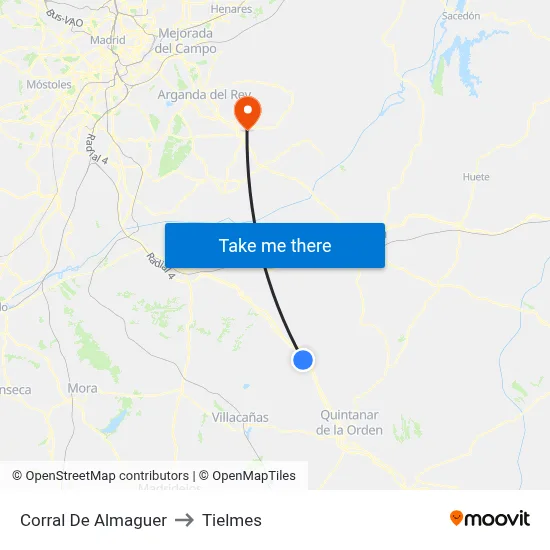 Corral De Almaguer to Tielmes map