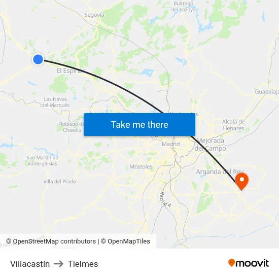 Villacastín to Tielmes map