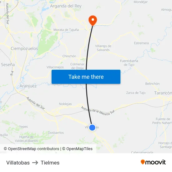Villatobas to Tielmes map