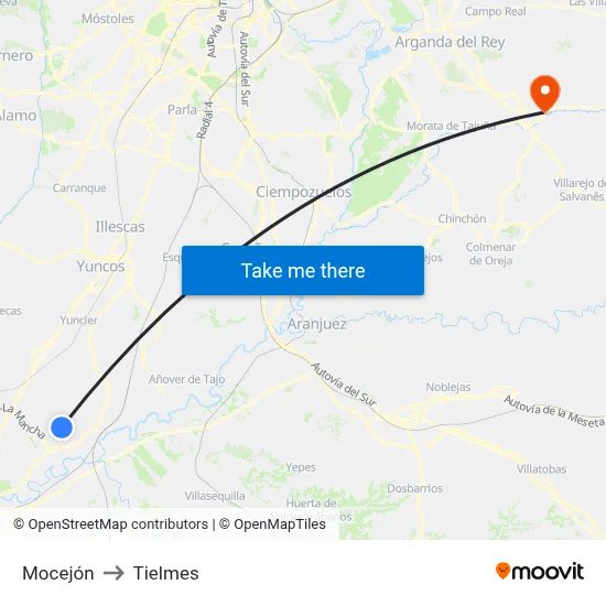 Mocejón to Tielmes map