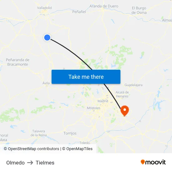 Olmedo to Tielmes map